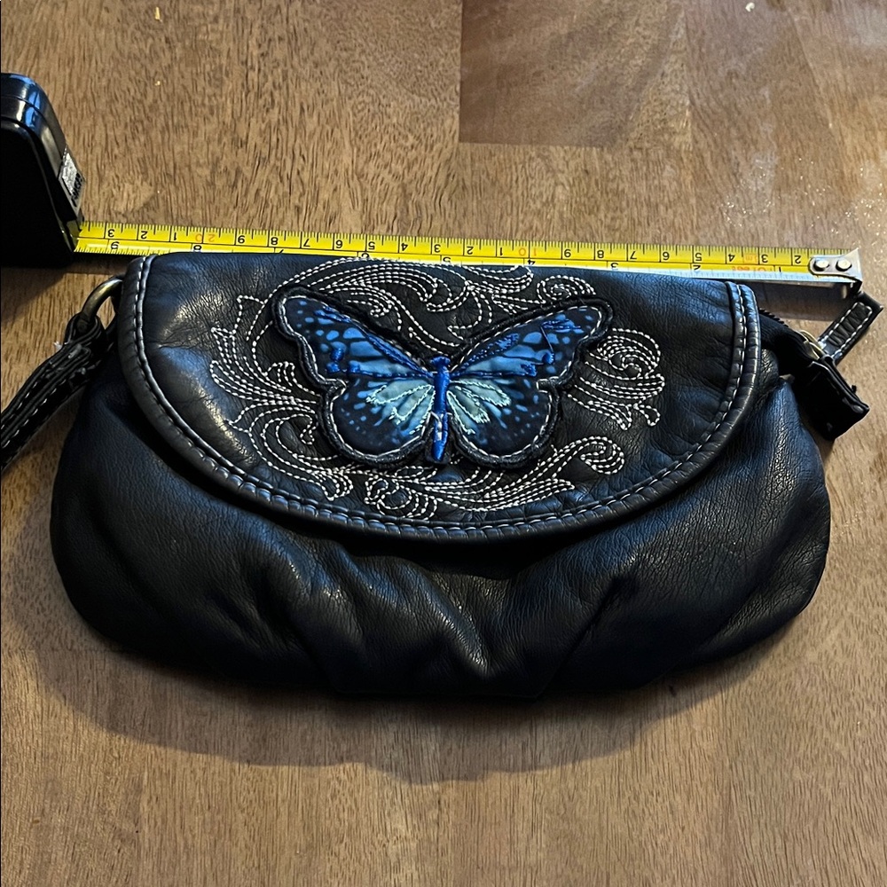 Source Unknown Black Clutch with Blue Butterfly Accent